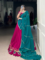 Lorenvalley Fashion Pink Pure Rayon Gamthi Work With Embossed Design And Lace Touch Up Lehenga Choli with Dupatta