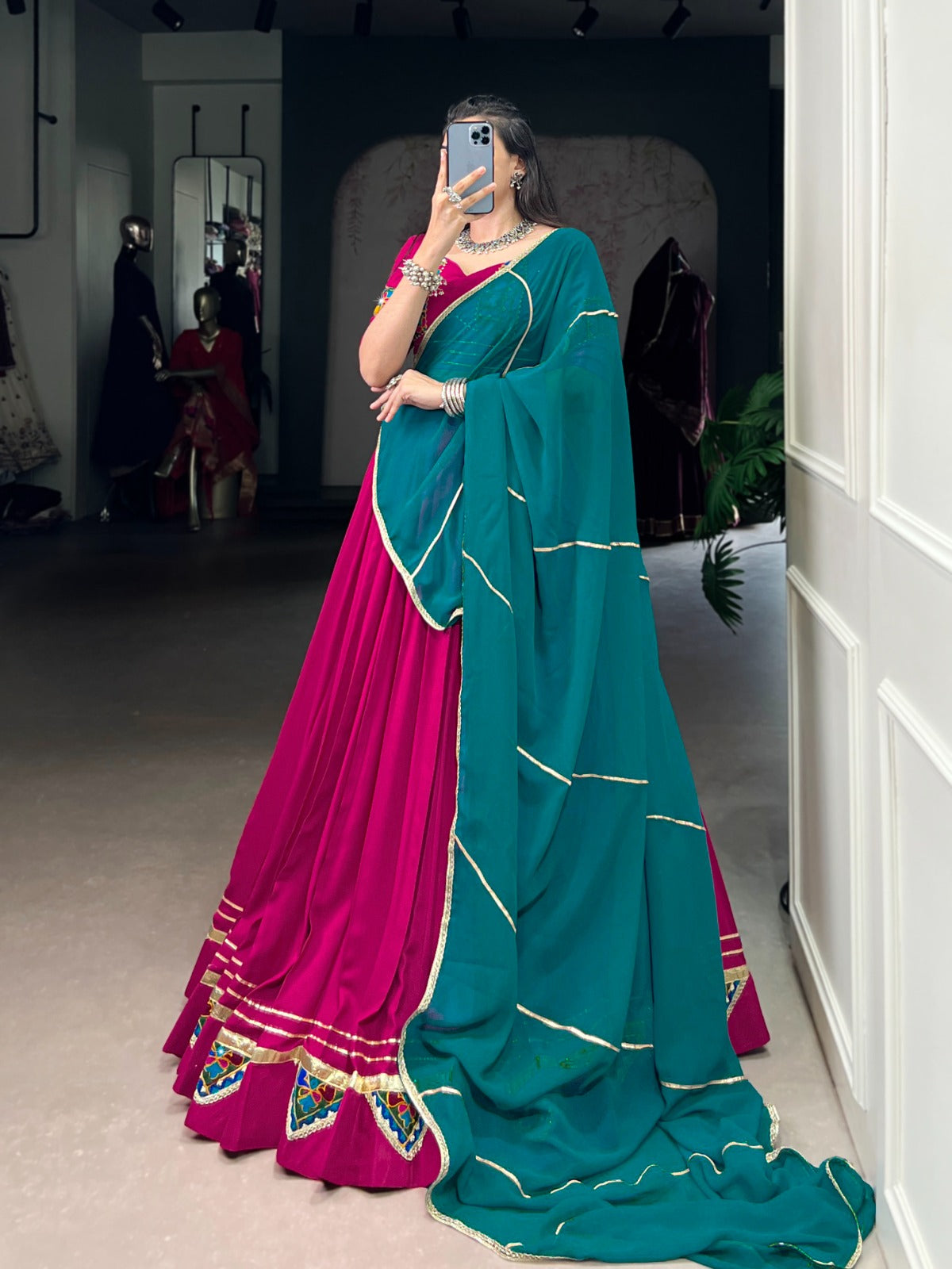 Lorenvalley Fashion Pink Pure Rayon Gamthi Work With Embossed Design And Lace Touch Up Lehenga Choli with Dupatta