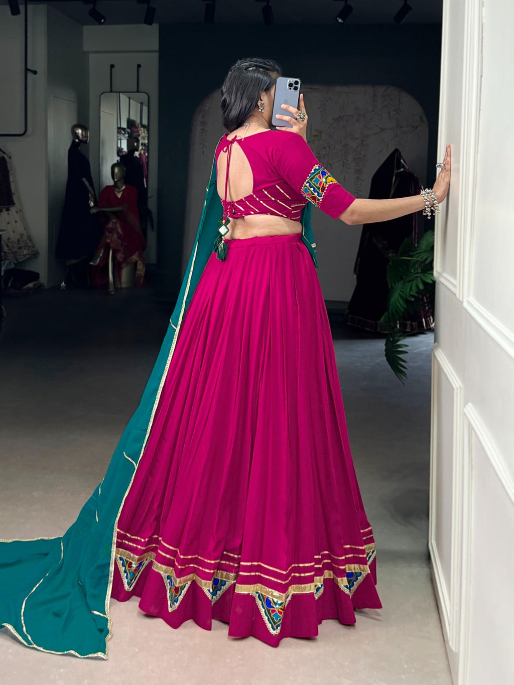 Lorenvalley Fashion Pink Pure Rayon Gamthi Work With Embossed Design And Lace Touch Up Lehenga Choli with Dupatta