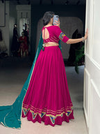 Lorenvalley Fashion Pink Pure Rayon Gamthi Work With Embossed Design And Lace Touch Up Lehenga Choli with Dupatta