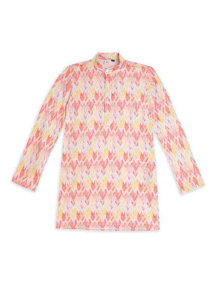 Chilins Ethnic Wear Stylish Printed Embroidery Red Kurta for Boys
