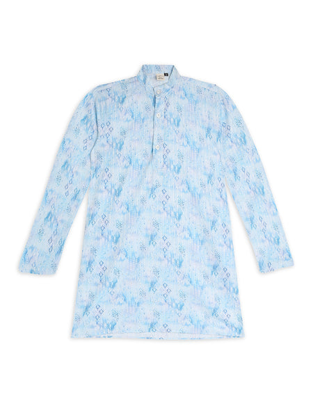 Chilins Ethnic Wear Stylish Printed Embroidery blue Kurta for Boys
