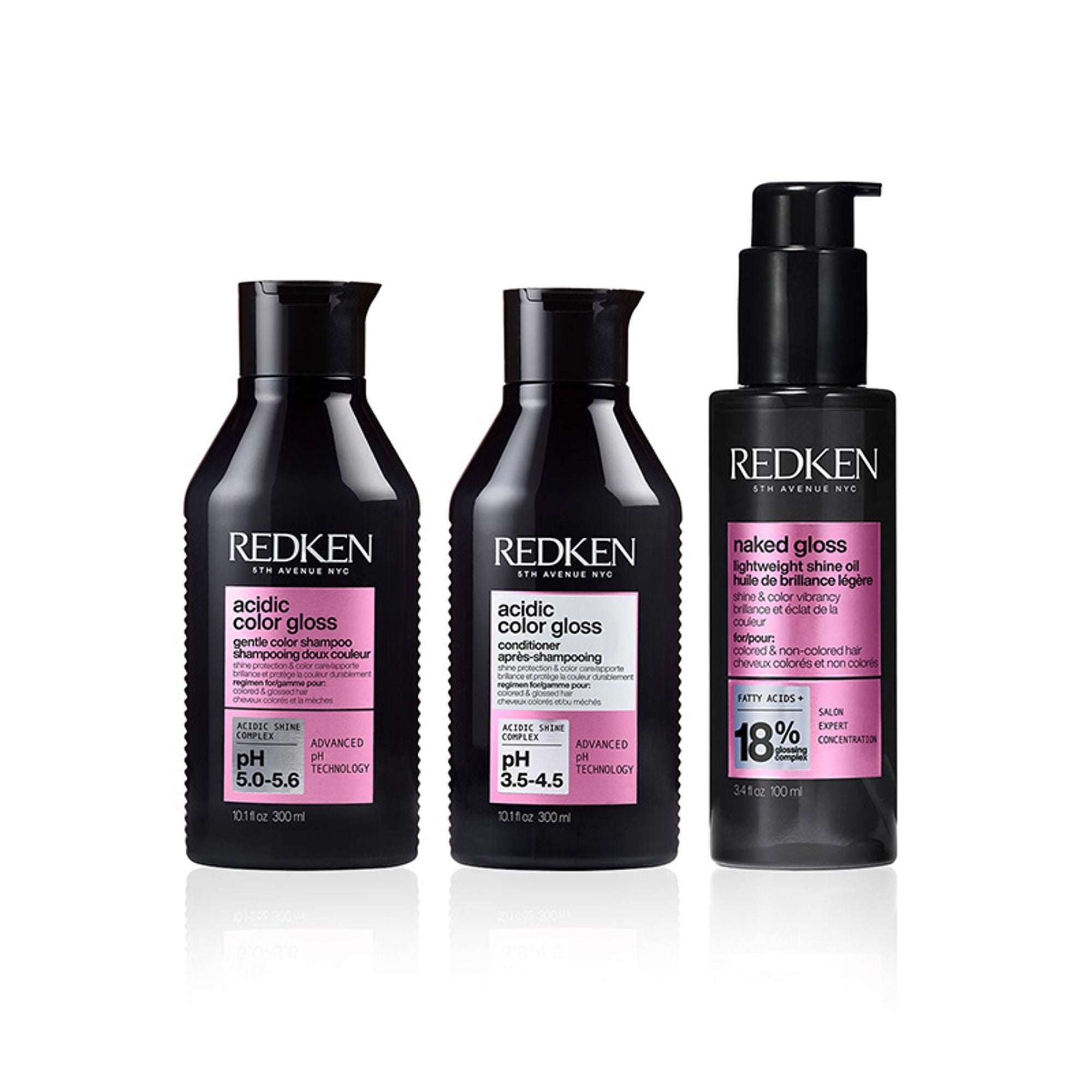 Redken Glossy Hair Combo-Acidic Colour Gloss Sulphate-Free Shampoo, Conditioner & Naked Gloss Serum