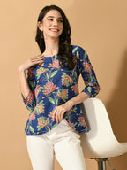 Myshka Women's Blue Printed Party Top