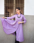 Jompers Women Purple & Black Woven Design Jacquard A-Line Kurta - Distacart