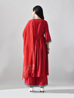Myshka Women Red Embellished V-Neck Anarkali Kurta Palazzo With Dupatta - Distacart