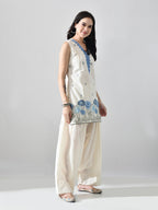 Myshka Women Off White Embroidered Short Kurta With Farsi Salwar