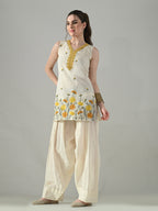 Myshka Women Off White Embroidered Short Kurta With Farsi Salwar - Distacart