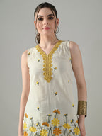 Myshka Women Off White Embroidered Short Kurta With Farsi Salwar - Distacart
