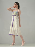 Myshka Women Off White Multicolor Thread Embroidered Strap Midi Dress - Distacart