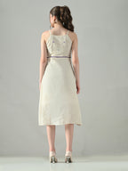 Myshka Women Off White Multicolor Thread Embroidered Strap Midi Dress - Distacart