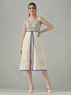 Myshka Women Off White Multicolor Thread Embroidered Strap Midi Dress - Distacart