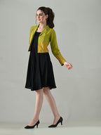 Myshka Women Green Embroidered Jacket With Black Knee Length Dress - Distacart