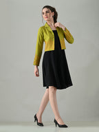 Myshka Women Green Embroidered Jacket With Black Knee Length Dress - Distacart
