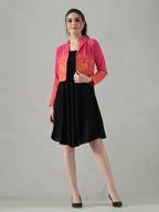 Myshka Women Pink Embroidered Jacket With Black Knee Length Dress - Distacart