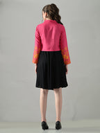 Myshka Women Pink Embroidered Jacket With Black Knee Length Dress - Distacart