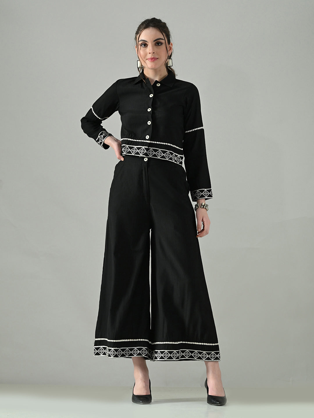 Myshka Women Black Embroidered Co-Ord Set - Distacart