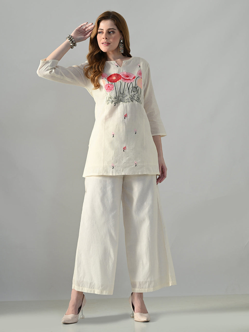 Myshka Women Off White Multicolor Thread Embroidered Co-Ord Set - Distacart
