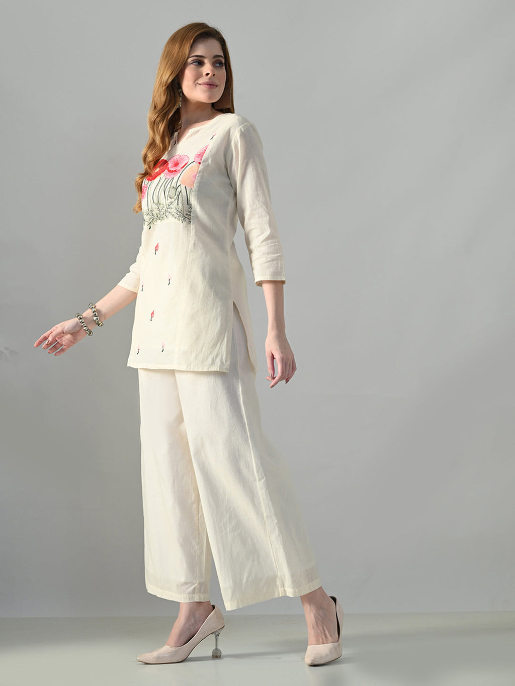 Myshka Women Off White Multicolor Thread Embroidered Co-Ord Set - Distacart
