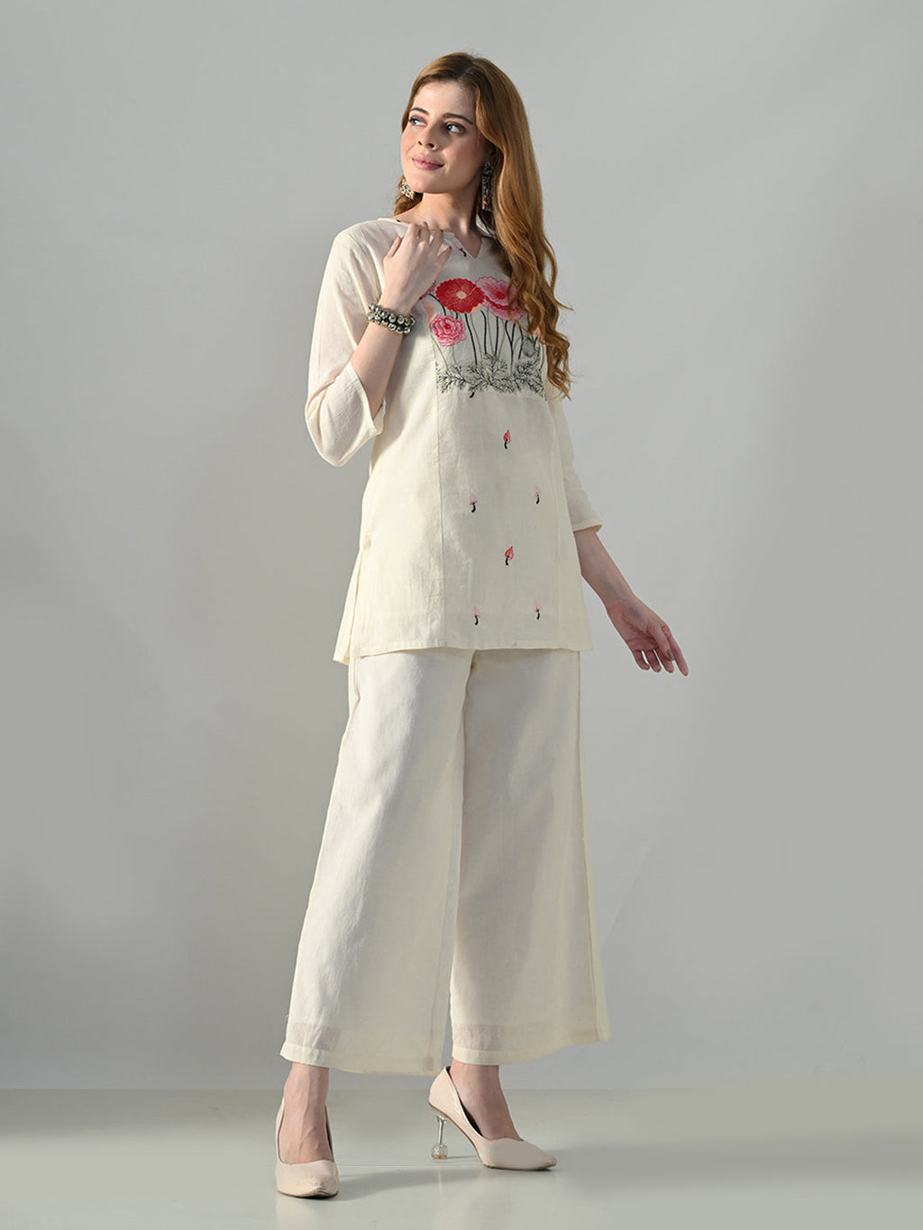 Myshka Women Off White Multicolor Thread Embroidered Co-Ord Set - Distacart