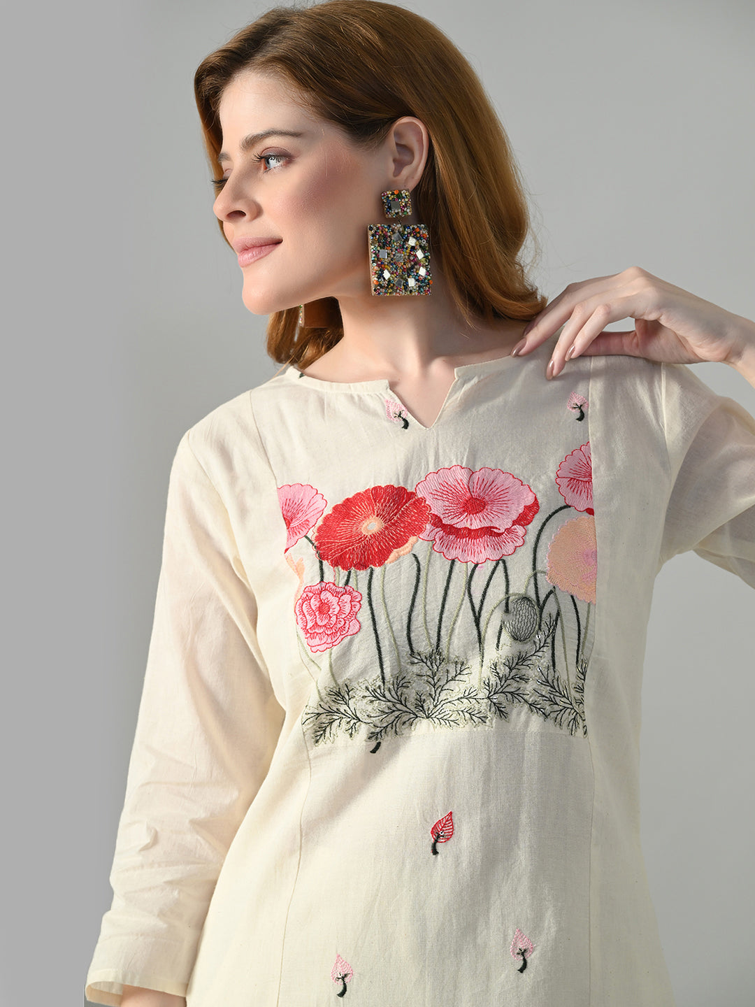 Myshka Women Off White Multicolor Thread Embroidered Co-Ord Set - Distacart