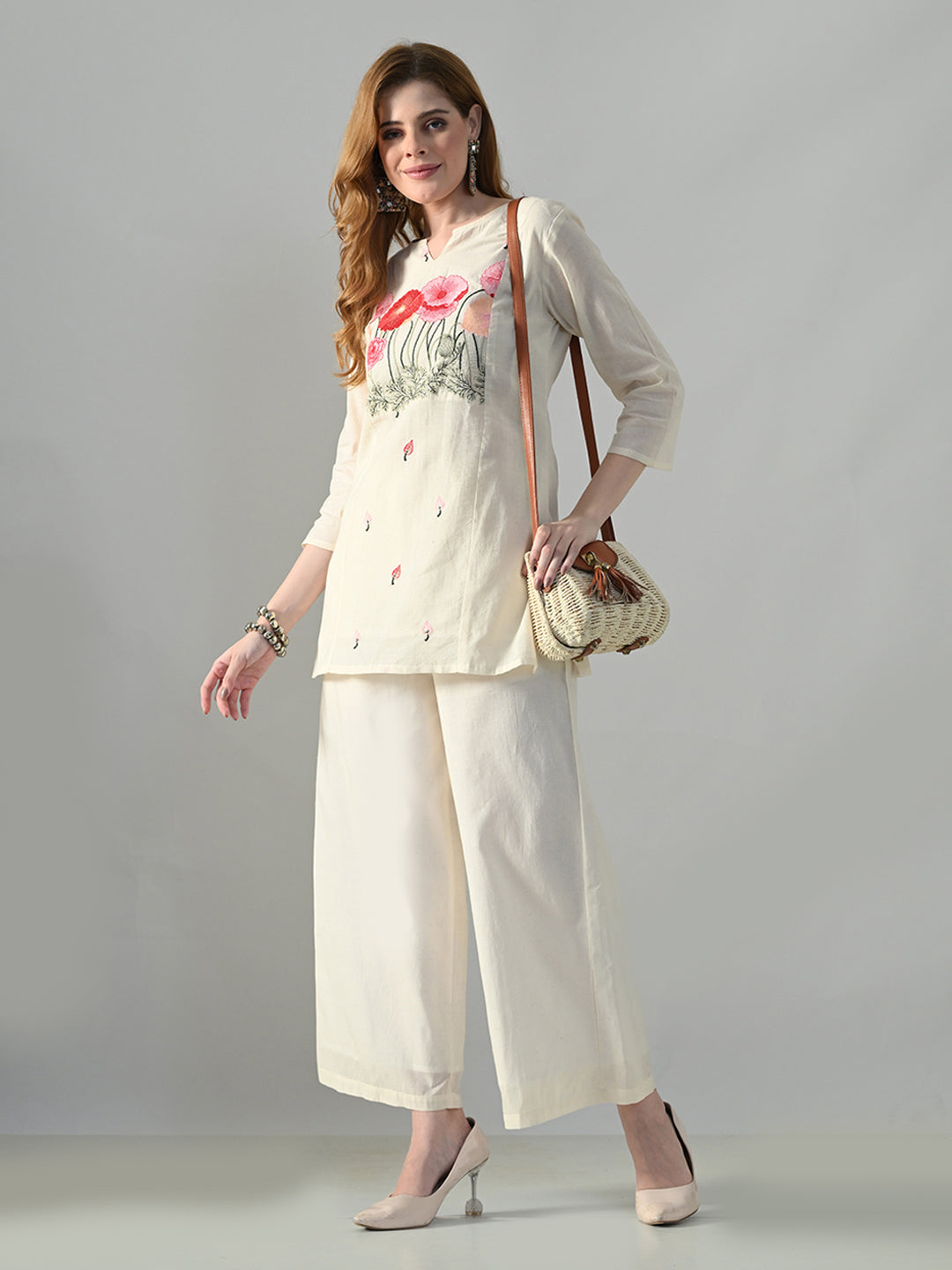 Myshka Women Off White Multicolor Thread Embroidered Co-Ord Set - Distacart