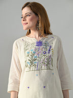 Myshka Women Off White Multicolor Thread Embroidered Co-Ord Set