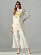 Myshka Women Off White Multicolor Thread Embroidered Co-Ord Set