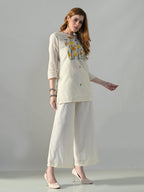 Myshka Women Off White Multicolor Thread Embroidered Co-Ord Set