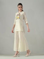 Myshka Women Off White Multicolor Thread Embroidered Co-Ord Set