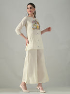 Myshka Women Off White Multicolor Thread Embroidered Co-Ord Set