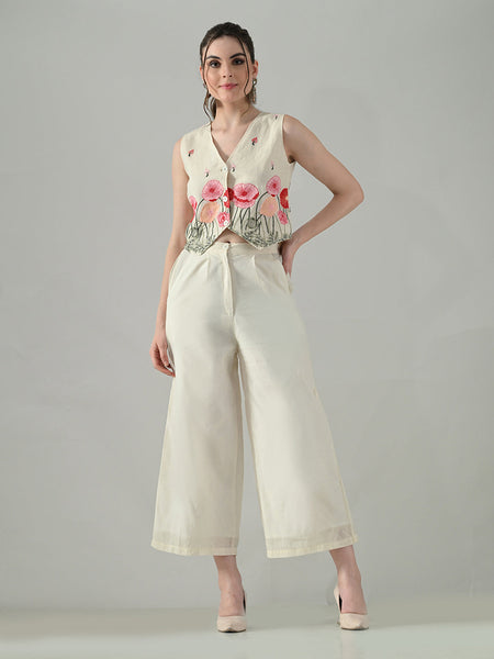 Myshka Women Off White Multicolor Thread Embroidered Co-Ord Set