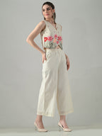 Myshka Women Off White Multicolor Thread Embroidered Co-Ord Set