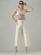 Myshka Women Off White Multicolor Thread Embroidered Co-Ord Set