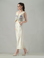 Myshka Women Off White Multicolor Thread Embroidered Co-Ord Set