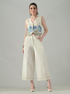 Myshka Women Off White Multicolor Thread Embroidered Co-Ord Set