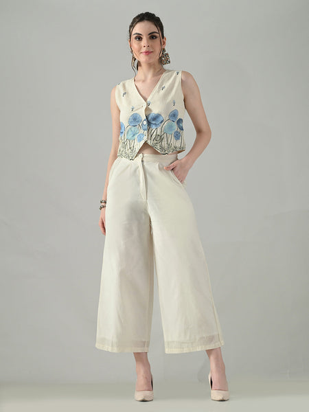 Myshka Women Off White Multicolor Thread Embroidered Co-Ord Set