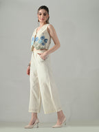 Myshka Women Off White Multicolor Thread Embroidered Co-Ord Set