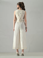 Myshka Women Off White Multicolor Thread Embroidered Co-Ord Set