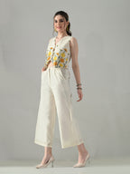 Myshka Women Off White Multicolor Thread Embroidered Co-Ord Set