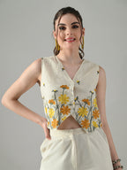 Myshka Women Off White Multicolor Thread Embroidered Co-Ord Set
