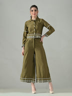 Myshka Women Olive Green Embroidered Co-Ord Set - Distacart