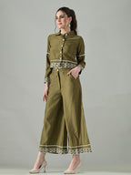 Myshka Women Olive Green Embroidered Co-Ord Set - Distacart