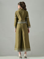 Myshka Women Olive Green Embroidered Co-Ord Set - Distacart