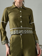 Myshka Women Olive Green Embroidered Co-Ord Set - Distacart