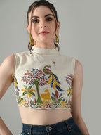 Myshka Women Off White Multicolor Thread Embroidered Saree Blouse - Distacart