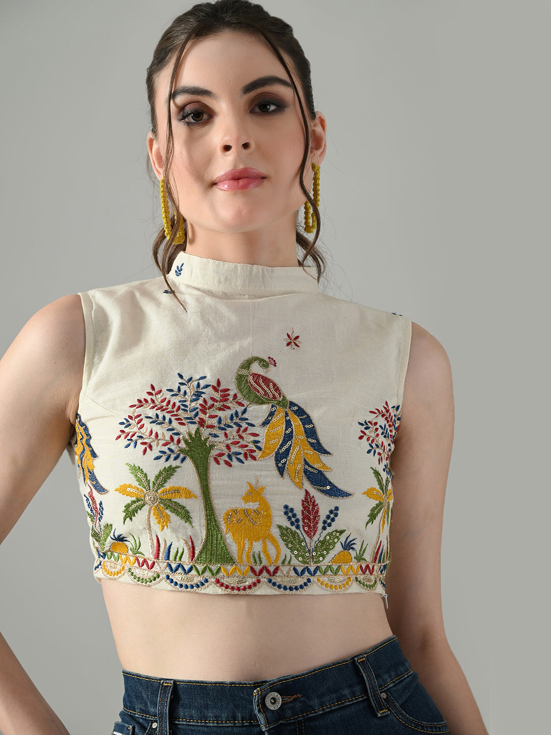 Myshka Women Off White Multicolor Thread Embroidered Saree Blouse - Distacart