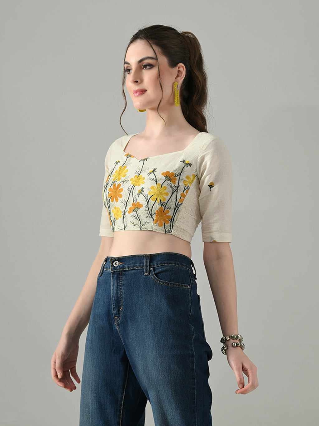 Myshka Women Off White Multicolor Thread Embroidered Saree Blouse - Distacart