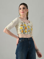 Myshka Women Off White Multicolor Thread Embroidered Saree Blouse - Distacart