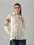 Myshka Women Off White Multicolor Thread Embroidered Shirt - Distacart
